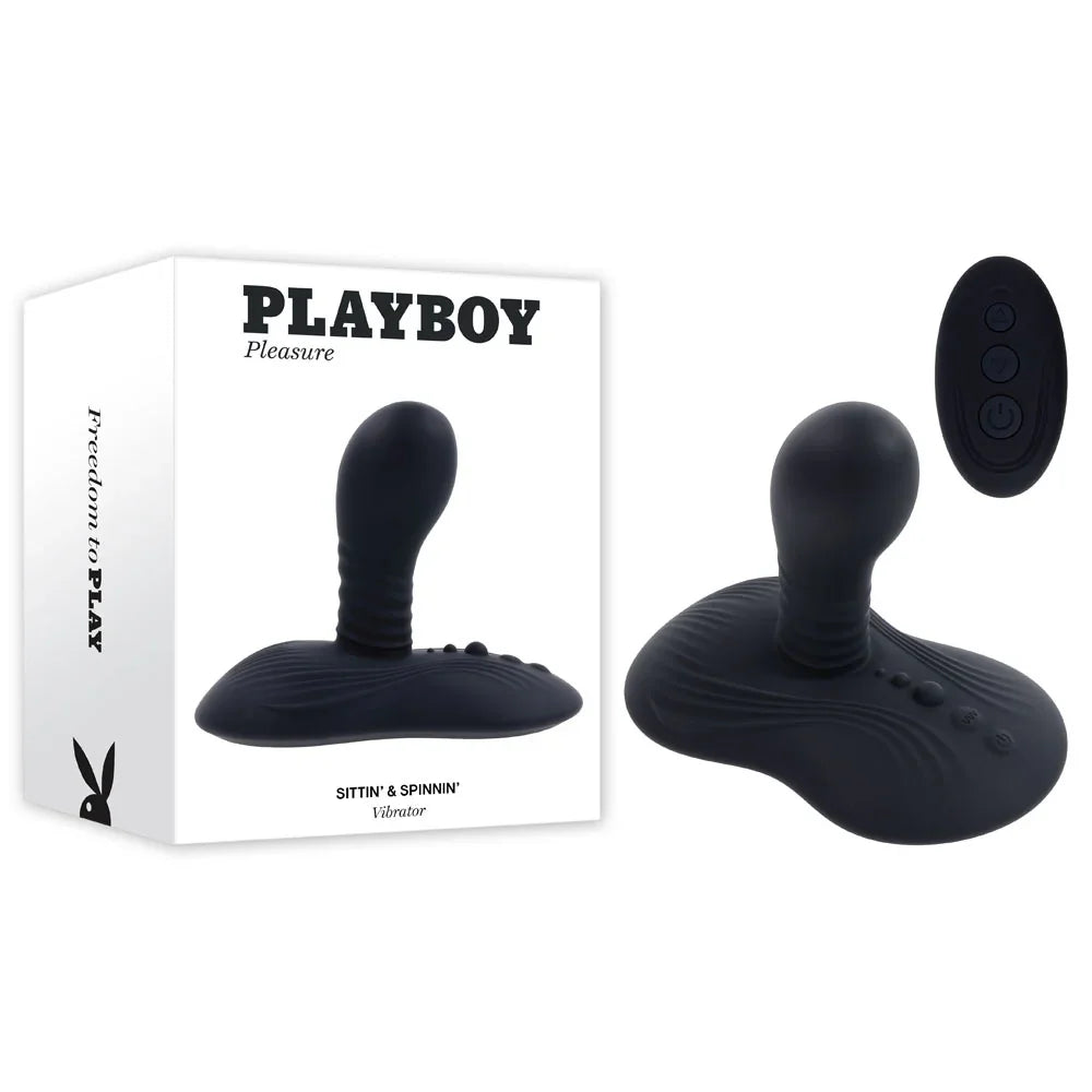 Playboy Pleasure SITTIN & SPINNIN - USB Rechargeable Spinning Vibrator & Grinder Pad with Remote - Take A Peek