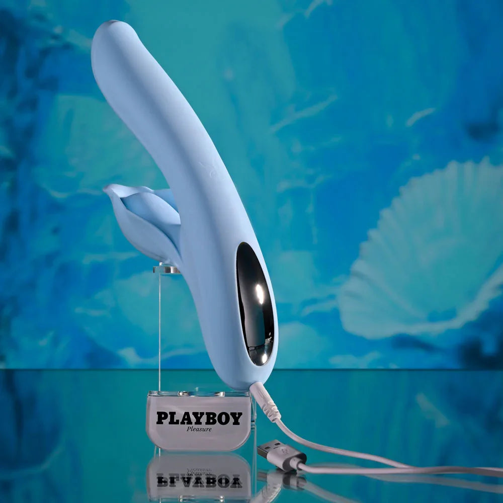 Playboy Pleasure IN BLOOM - 23.5 cm USB Rechargeable Thrusting Tapping & Heating Dual Vibrator - Take A Peek