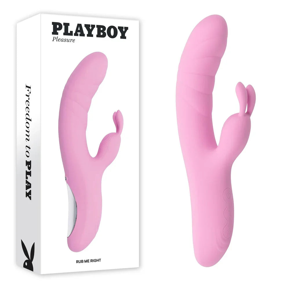 Playboy Pleasure RUB ME RIGHT - 23.2 cm USB Rechargeable Thrusting Rabbit Vibrator - Take A Peek