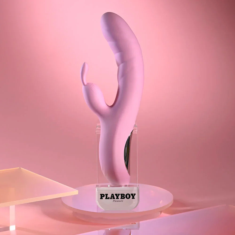Playboy Pleasure RUB ME RIGHT - 23.2 cm USB Rechargeable Thrusting Rabbit Vibrator - Take A Peek