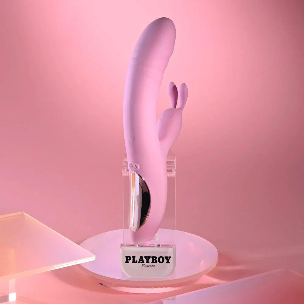 Playboy Pleasure RUB ME RIGHT - 23.2 cm USB Rechargeable Thrusting Rabbit Vibrator - Take A Peek