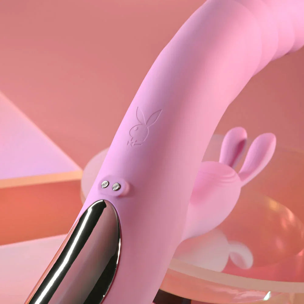 Playboy Pleasure RUB ME RIGHT - 23.2 cm USB Rechargeable Thrusting Rabbit Vibrator - Take A Peek