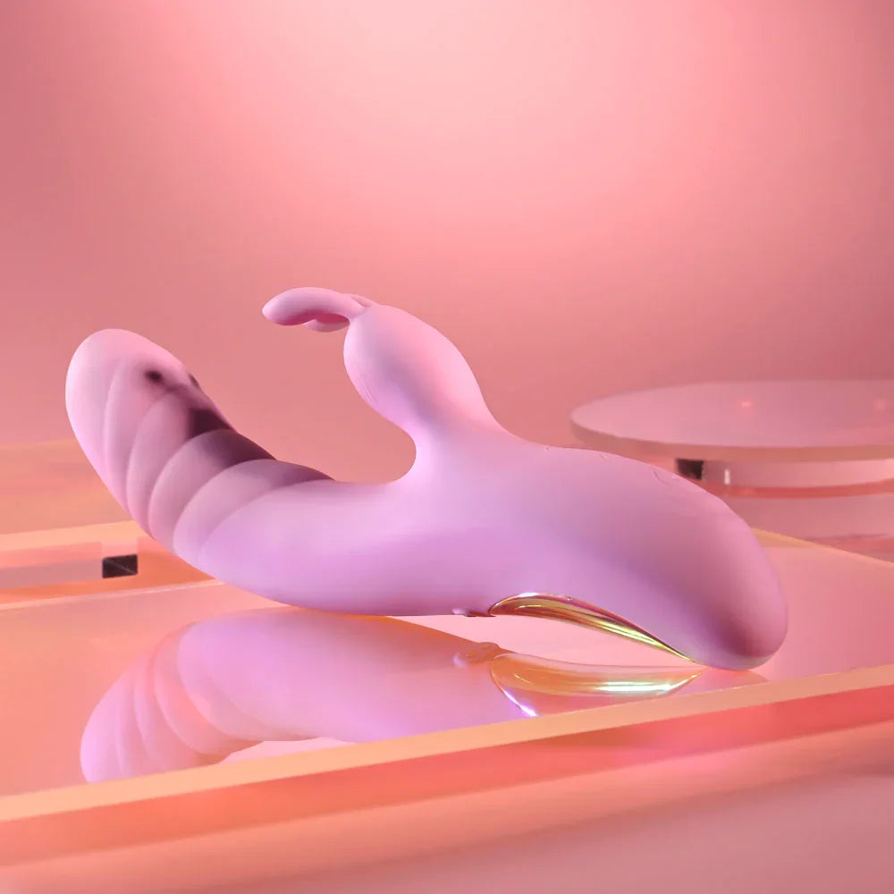 Playboy Pleasure RUB ME RIGHT - 23.2 cm USB Rechargeable Thrusting Rabbit Vibrator - Take A Peek