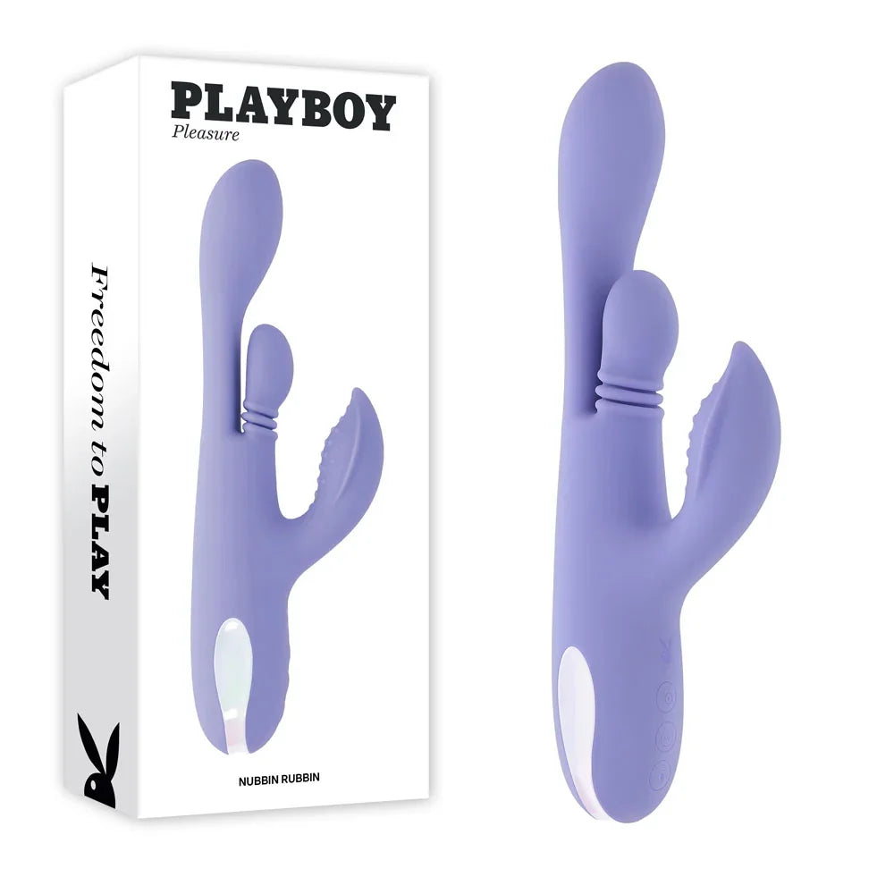 Playboy Pleasure NUBBIN RUBBIN - 24.1 cm USB Rechargeable Thrusting Rabbit Vibrator - Take A Peek