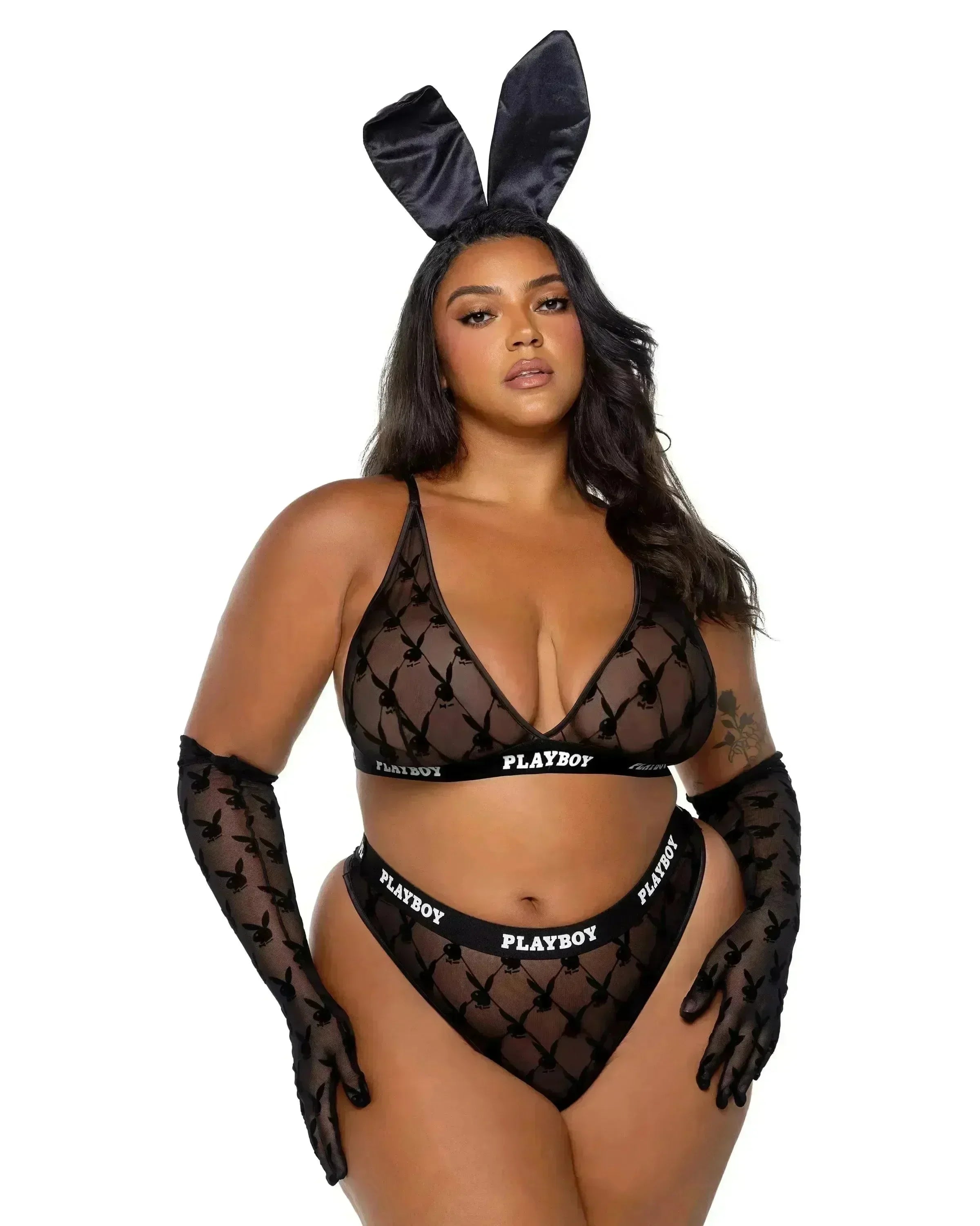 PBLI161 - Playboy Flocked Bunny Bralette 2pc Set - Take A Peek