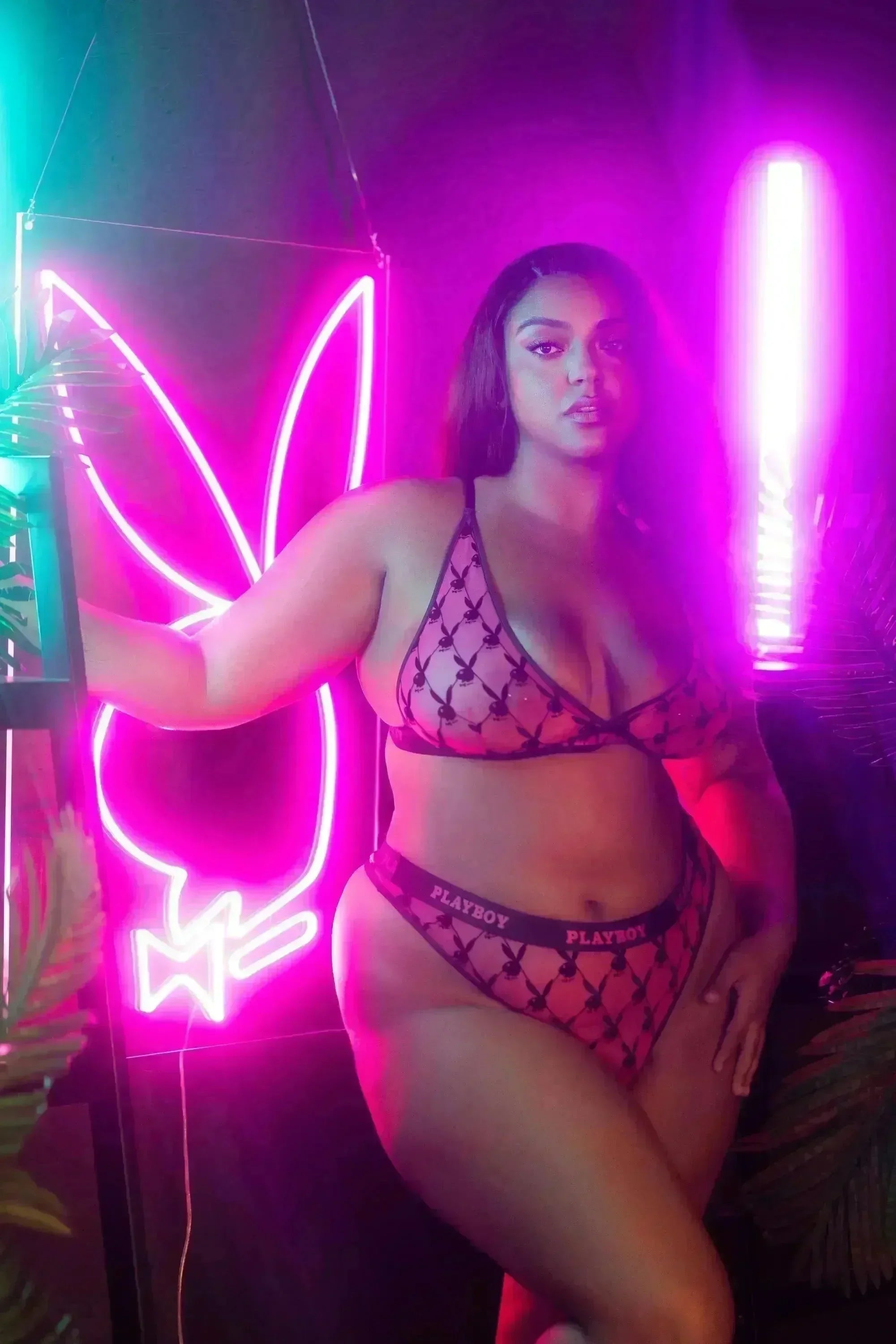 PBLI161 - Playboy Flocked Bunny Bralette 2pc Set - Take A Peek
