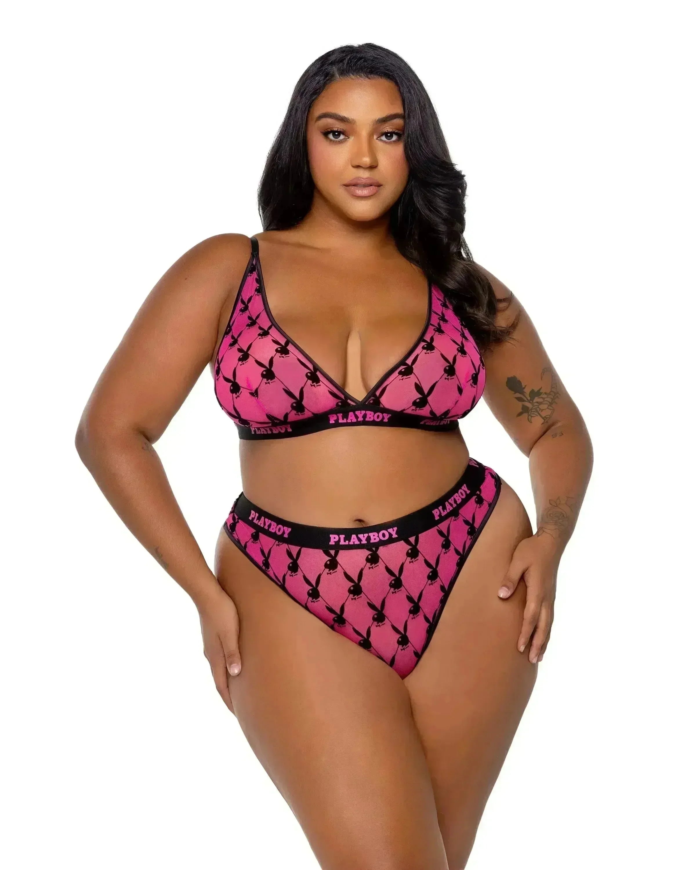 PBLI161 - Playboy Flocked Bunny Bralette 2pc Set - Take A Peek