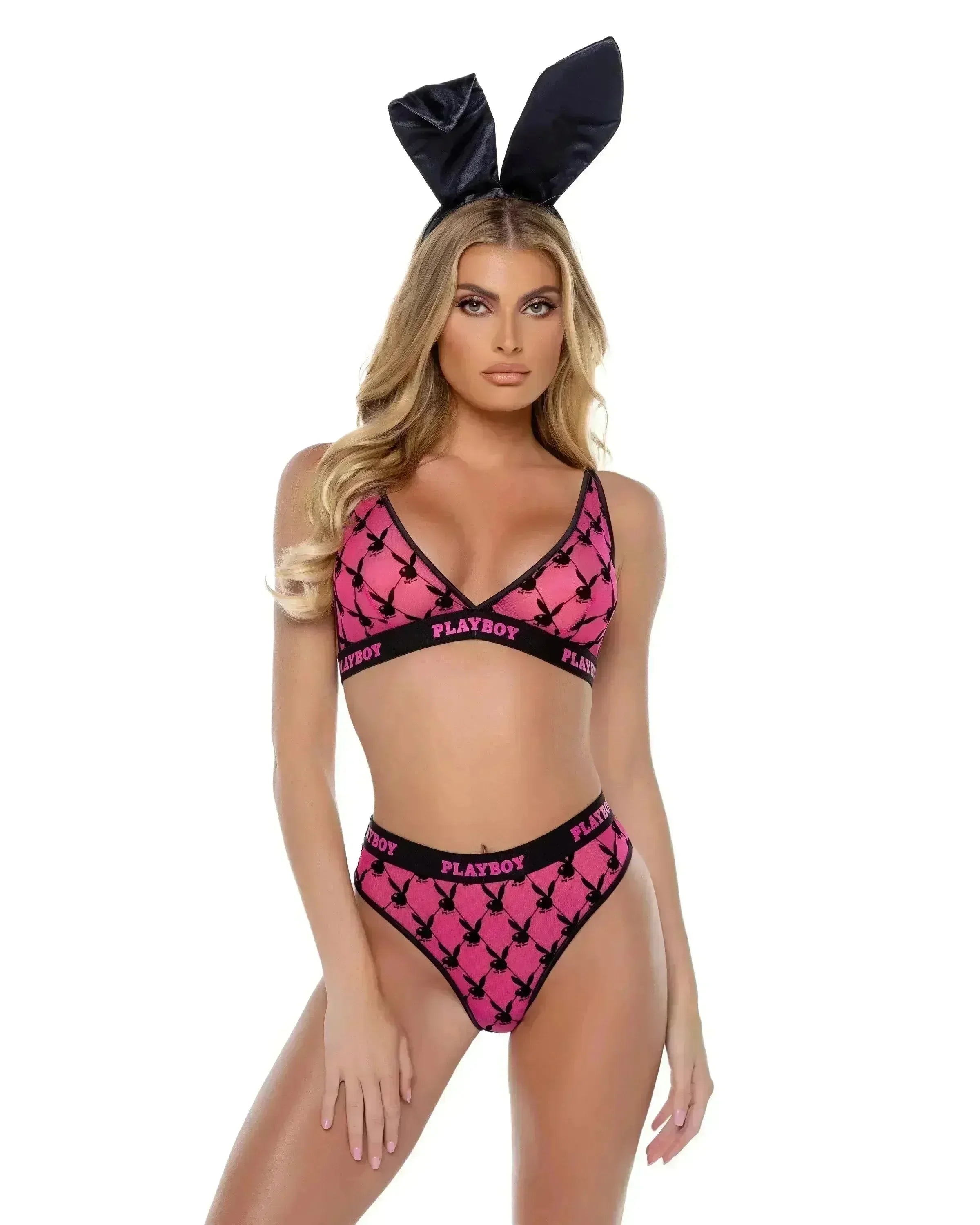 PBLI161 - Playboy Flocked Bunny Bralette 2pc Set - Take A Peek