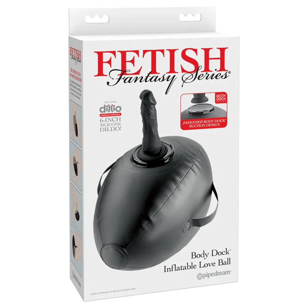 Fetish Fantasy Series Body Dock Inflatable Love Ball - Black Inflatable Cushion with Black 15.2 cm Dildo - Take A Peek