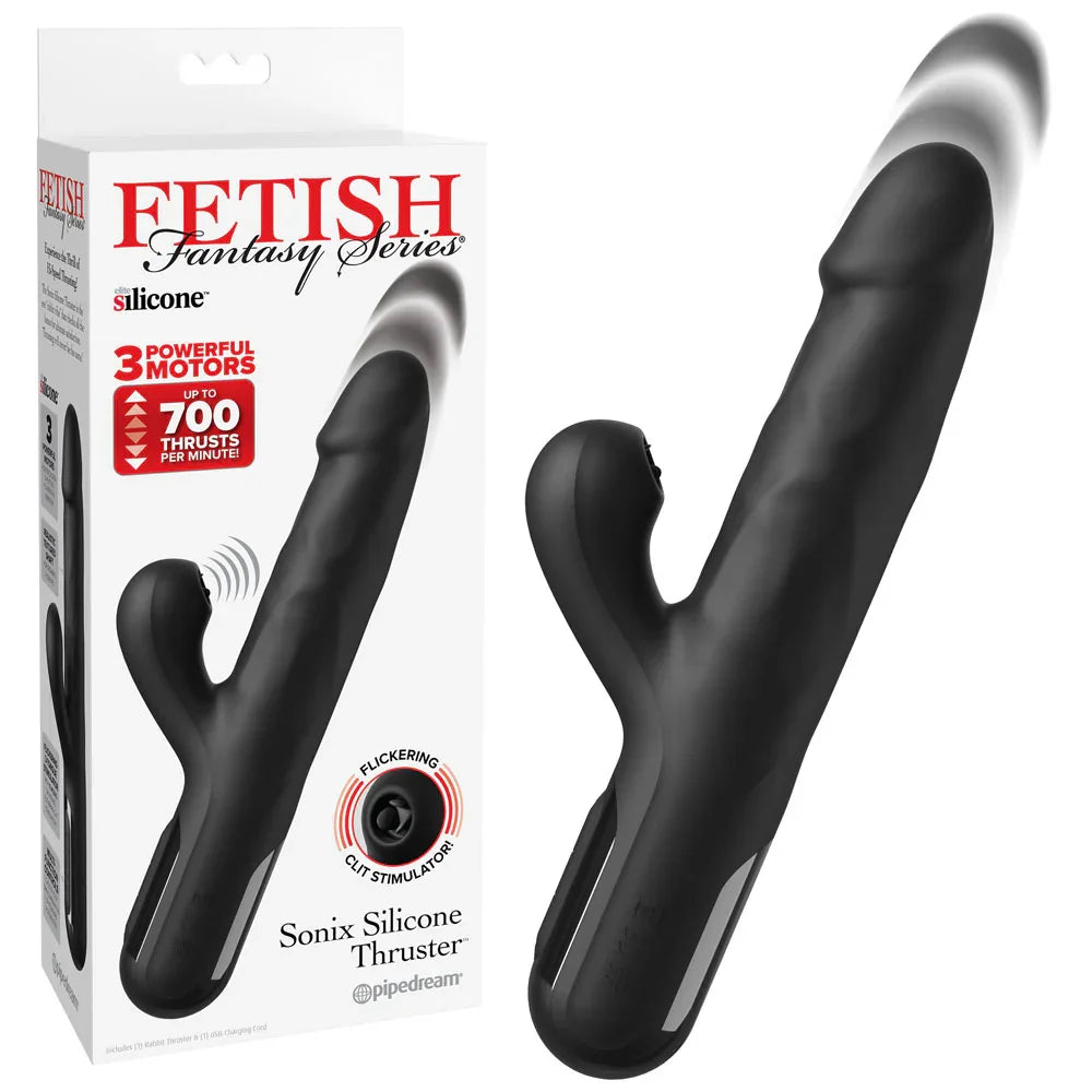 FFS Sonix Silicone Thruster - 22 cm USB Rechargeable Thrusting Vibrator with Flicking Clit Stim - Take A Peek