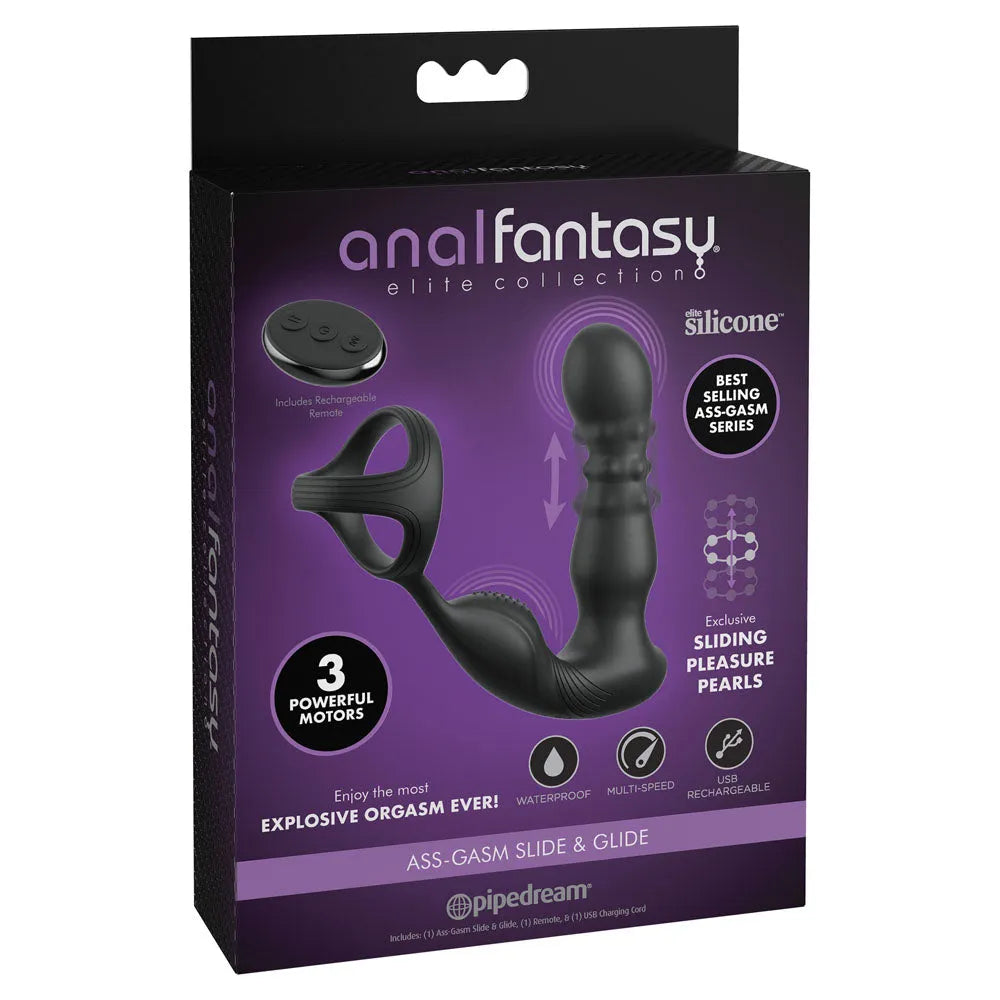 Anal Fantasy Elite Ass-Gasm Slide & Glide - USB Rechargeable Prostate Massage with Cock Ring - Take A Peek