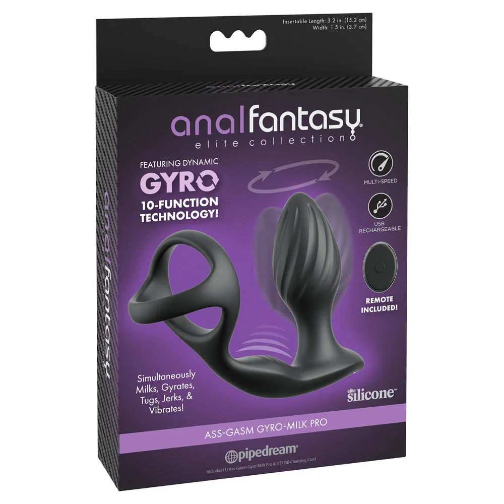 Anal Fantasy Elite Ass-Gasm Gyro-Milk Pro - USB Rechargeable Gyrating Butt Plug with Cock Ring - Take A Peek