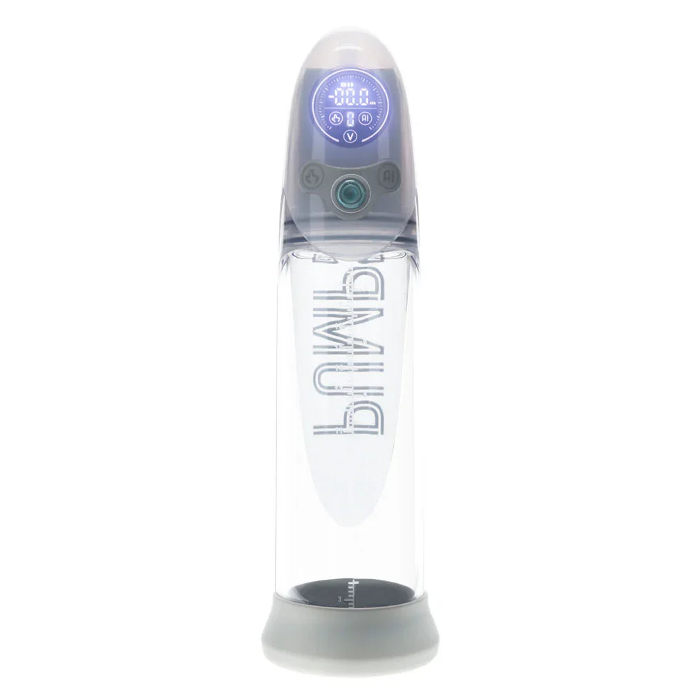 PUMPED Aqua-Pro Auto Pump - Grey - Grey/Clear USB Rechargeable AI-Enabled Submersible Auto Penis Pump - Take A Peek