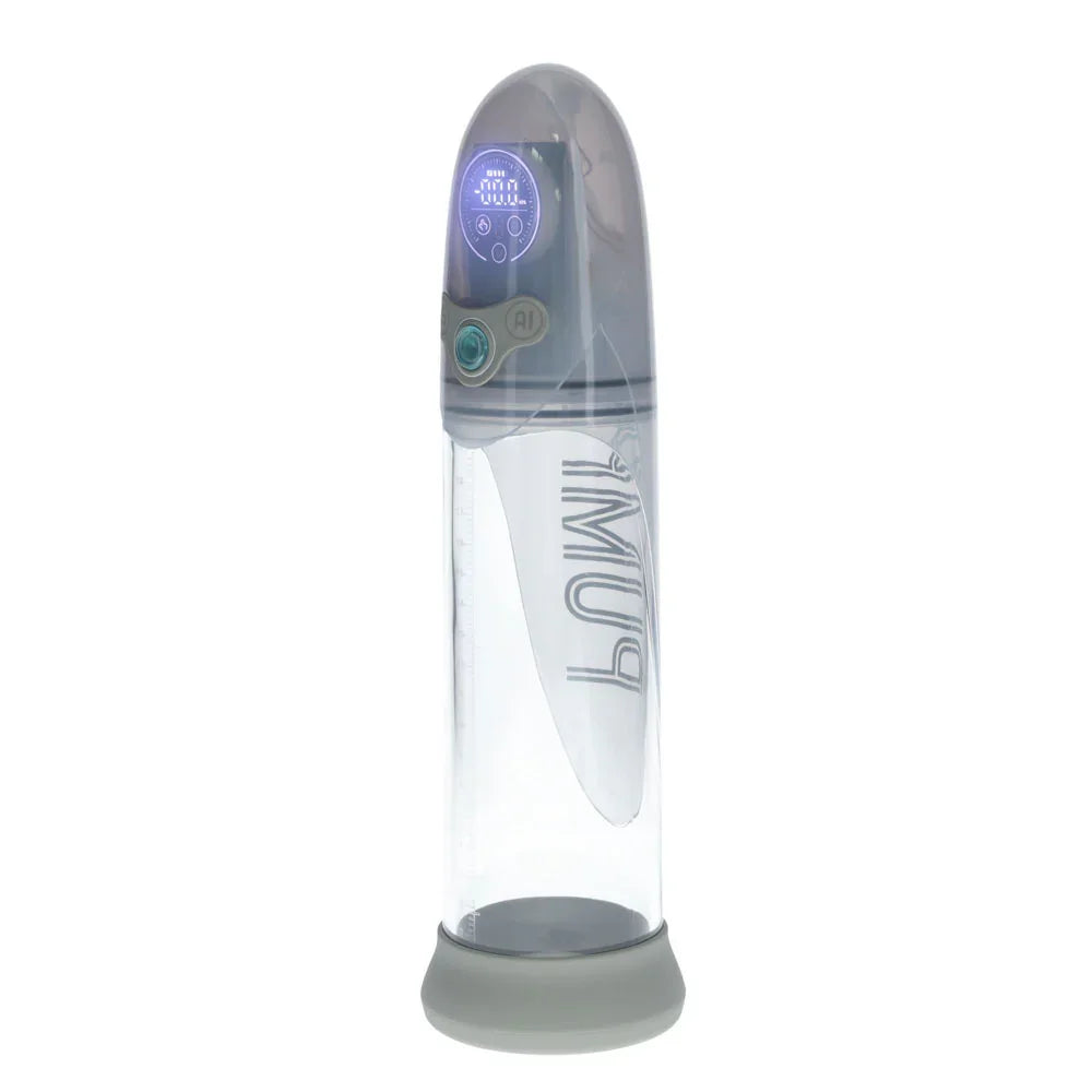 PUMPED Aqua-Pro Auto Pump - Grey - Grey/Clear USB Rechargeable AI-Enabled Submersible Auto Penis Pump - Take A Peek