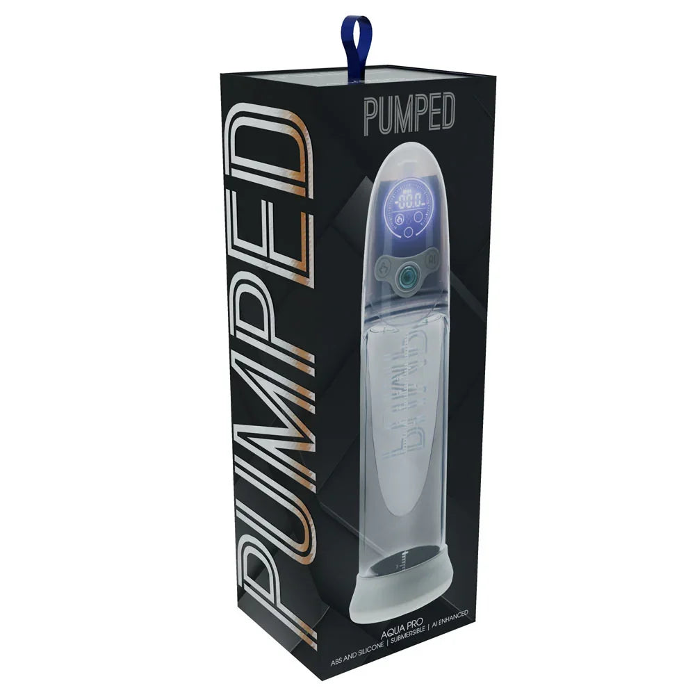 PUMPED Aqua-Pro Auto Pump - Grey - Grey/Clear USB Rechargeable AI-Enabled Submersible Auto Penis Pump - Take A Peek