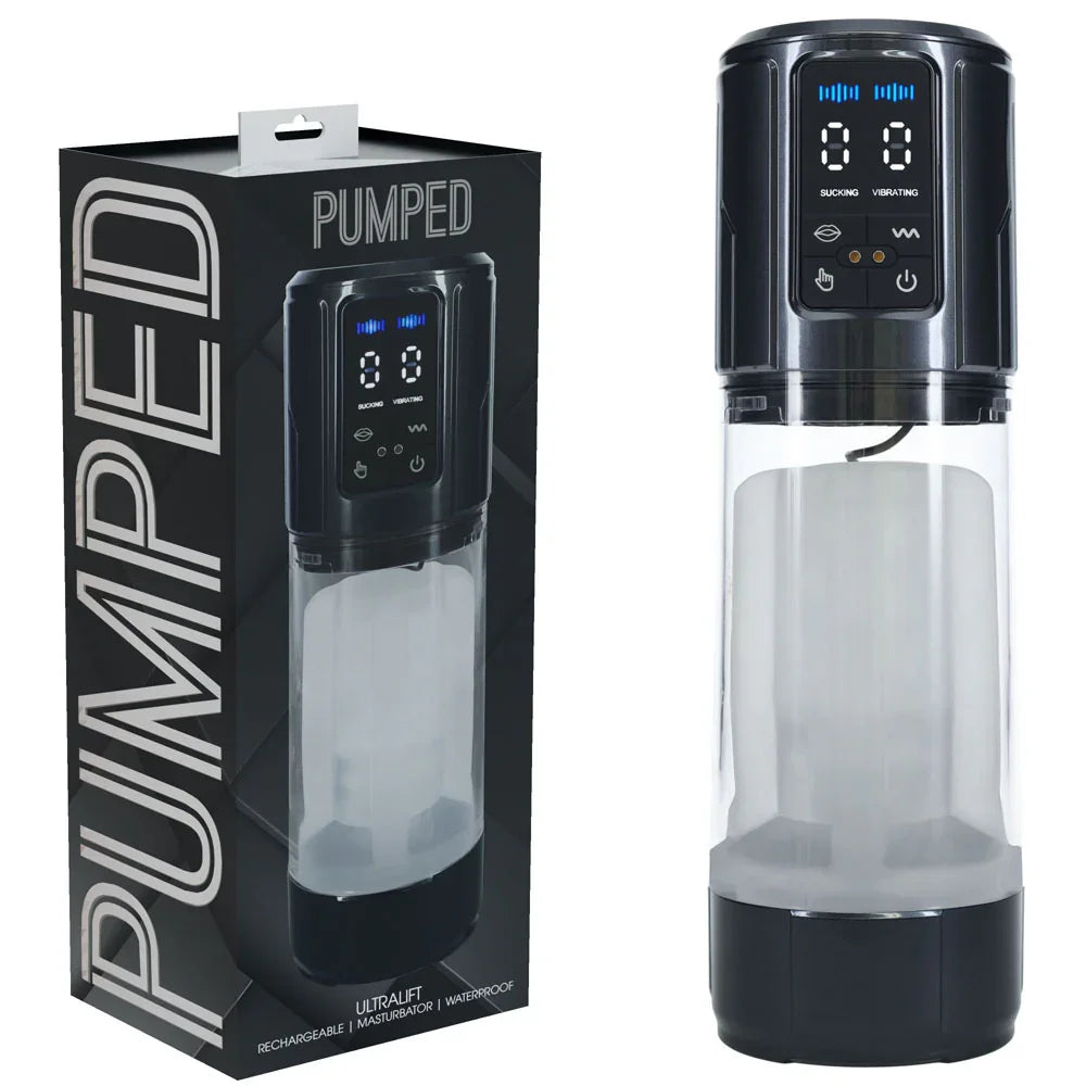 PUMPED UltraLift Automatic Masturbator - Gunmetal Grey/Clear USB Rechargeable Auto Masturbator - Take A Peek
