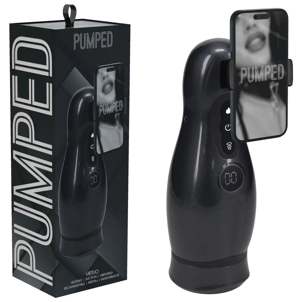 PUMPED Virtuo - Gunmetal - Gunmetal Grey/Clear USB Rechargeable Sucking And Vibrating Auto Masturbator - Take A Peek