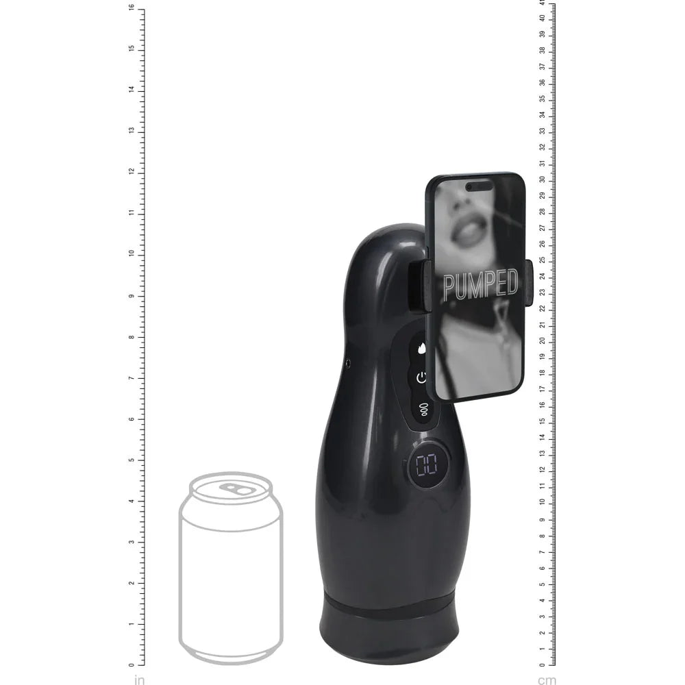 PUMPED Virtuo - Gunmetal - Gunmetal Grey/Clear USB Rechargeable Sucking And Vibrating Auto Masturbator - Take A Peek