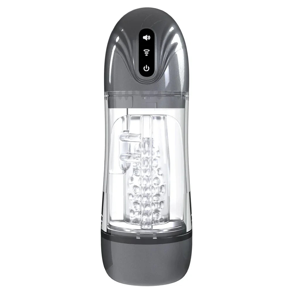 PUMPED SonicPull - Gunmetal - Gunmetal Grey/Clear USB Rechargeable Sucking And Vibrating Auto Masturbator - Take A Peek
