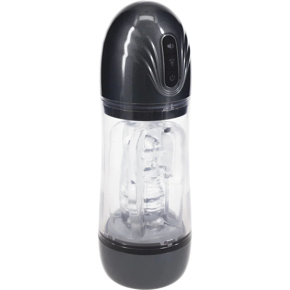 PUMPED SonicPull - Gunmetal - Gunmetal Grey/Clear USB Rechargeable Sucking And Vibrating Auto Masturbator - Take A Peek