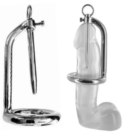 Stainless Steel 45MM Chastity Ring With Urethral Stick - Take A Peek