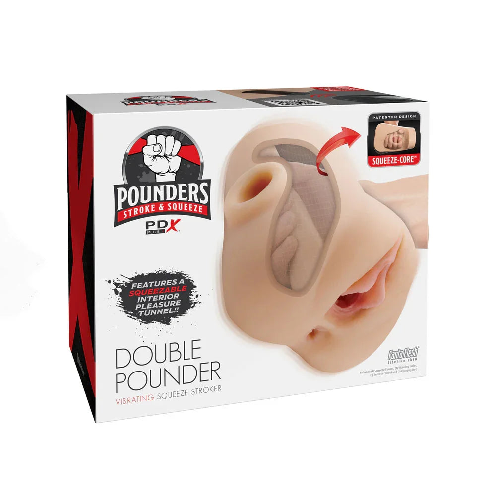 PDX Plus Double Pounder Vibrating Squeeze Stroker - - USB Rechargeable Vibrating Vagina Stroker - Take A Peek