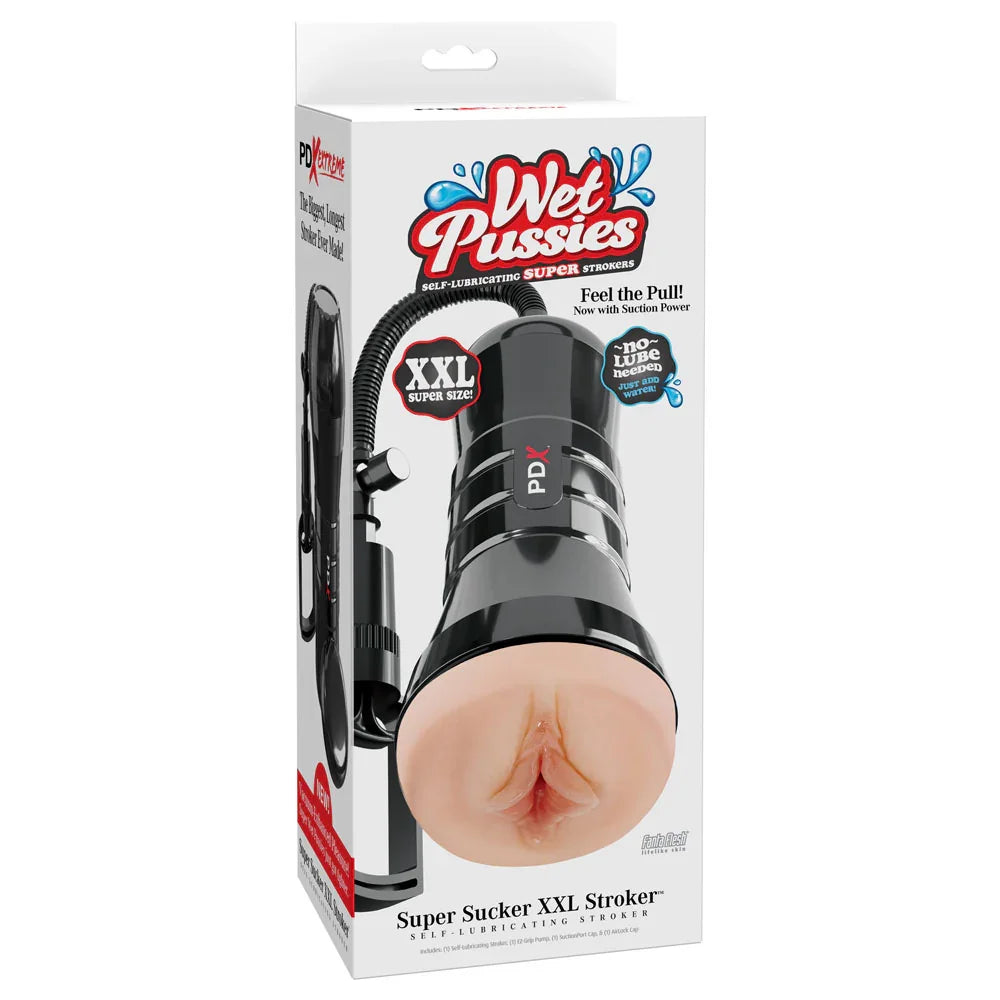PDX Wet Pussies Super Sucker XXL Stroker - - Vagina Stroker with Suction Pump - Take A Peek