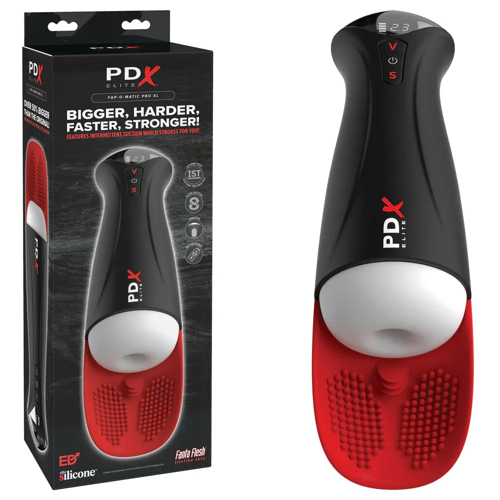PDX Elite Fap-O-Matic Pro XL - /Red - USB Rechargeable Auto Stroker - Take A Peek