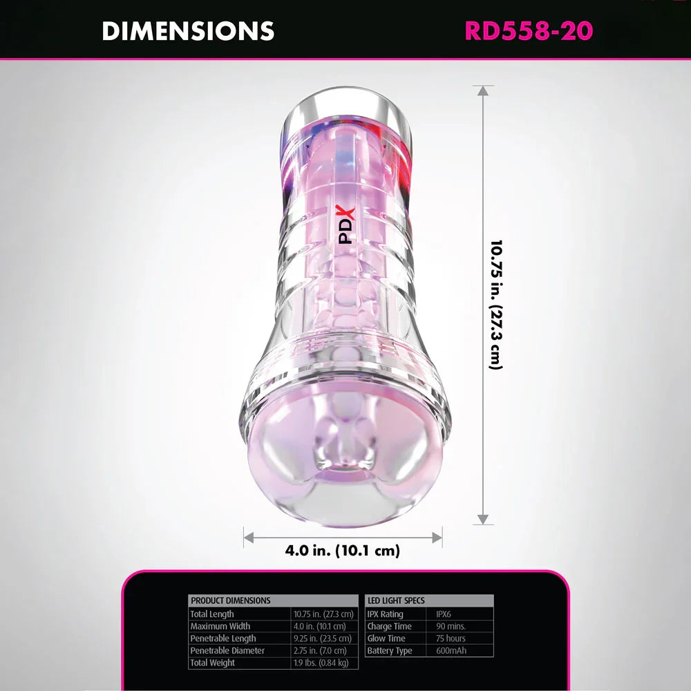 PDX Elite ViewTube XXL LED Stroker - Clear Stroker with LED Lights - Take A Peek