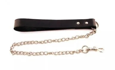 Leather Dog Lead with Chain - Black - Take A Peek