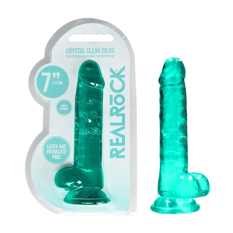 REALROCK 7'' Realistic Dildo With Balls - Turquoise 17.8 cm Dong - Take A Peek