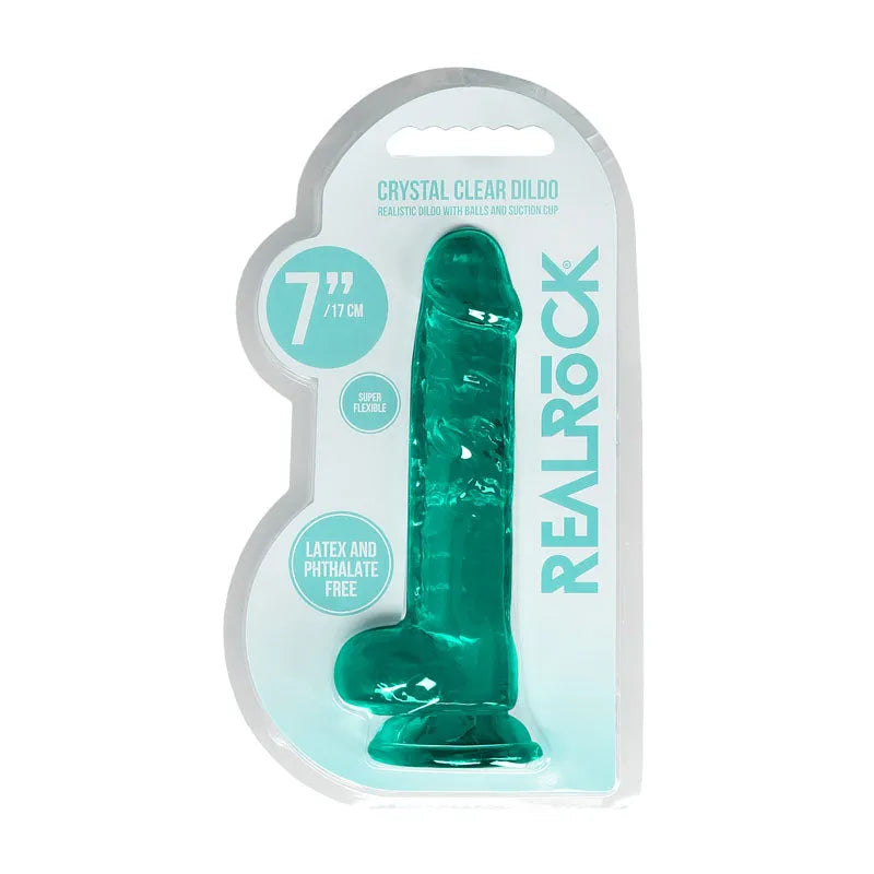 REALROCK 7'' Realistic Dildo With Balls - Turquoise 17.8 cm Dong - Take A Peek