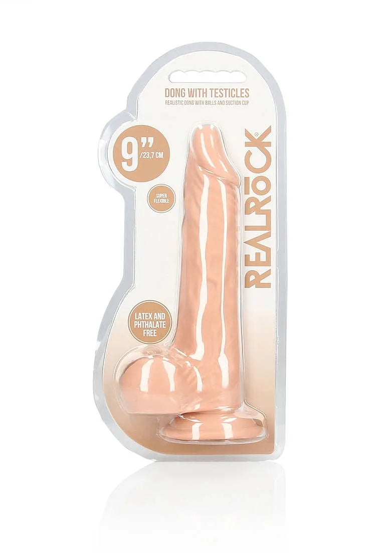 RealRock- Realistic Dildo With Balls - 9" - 23 cm - Flesh - Take A Peek