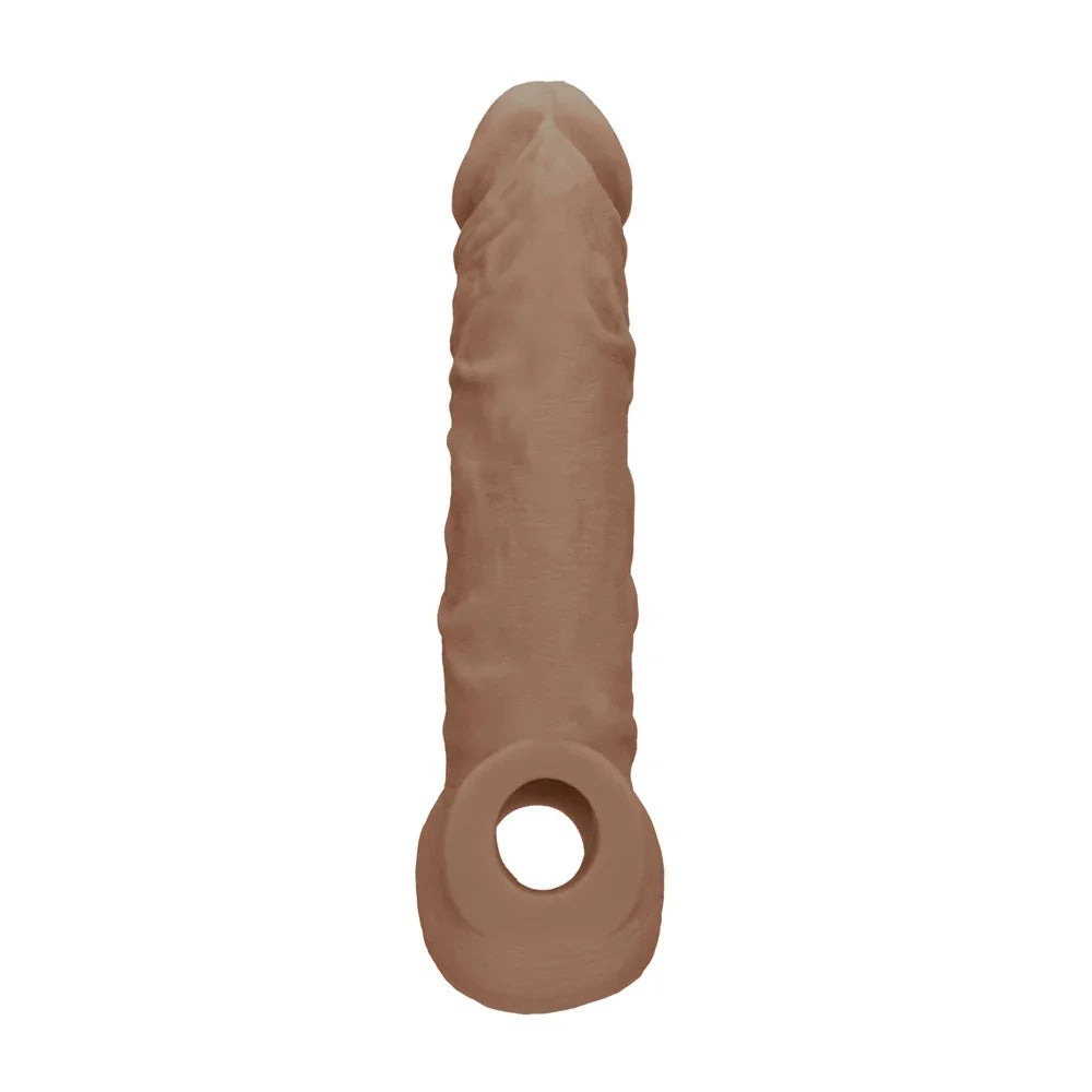 REALROCK 8'' Realistic Penis Extender with Rings - Tan - Tan 20.3 cm Penis Extension Sleeve