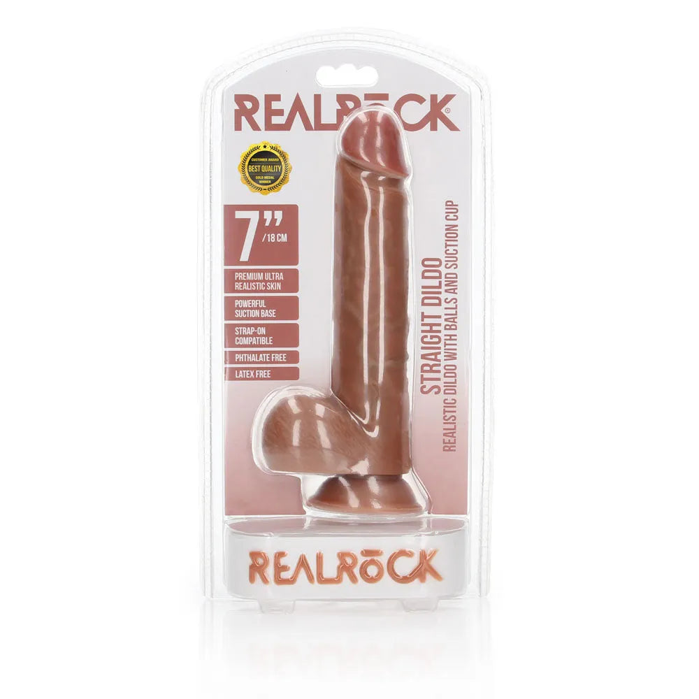 REALROCK Straight Realistic Dildo with Balls - 18 cm - Tan 18 cm (7'') Dong - Take A Peek