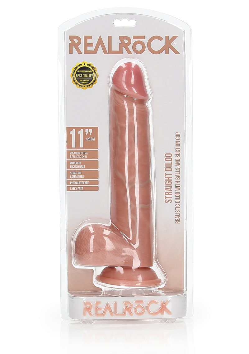 RealRock- 11 " Cock With Balls - Regular Straight - Flesh-REA128FLE