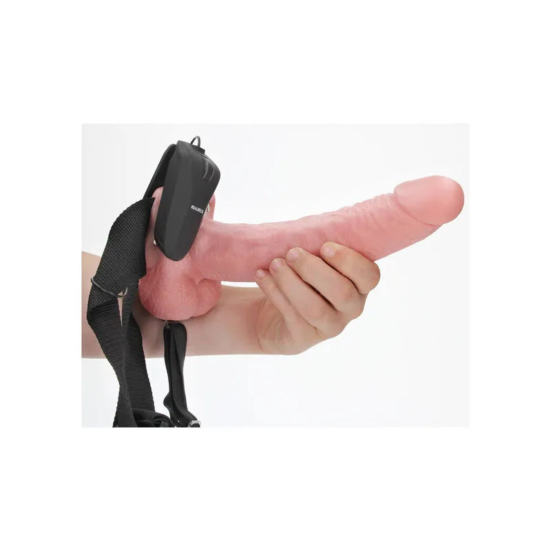 REALROCK Vibrating Hollow Strapon + Balls - 23cm - 23 cm Vibrating Hollow Strap-On - Take A Peek