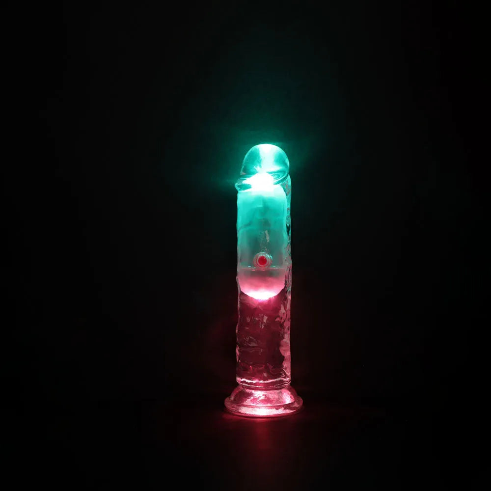 REALROCK 6'' No Balls Wireless Rechargeable LED Vibrating Dong - Clear with LED 16.5 cm USB Rechargeable Vibrating Dong with Remote - Take A Peek
