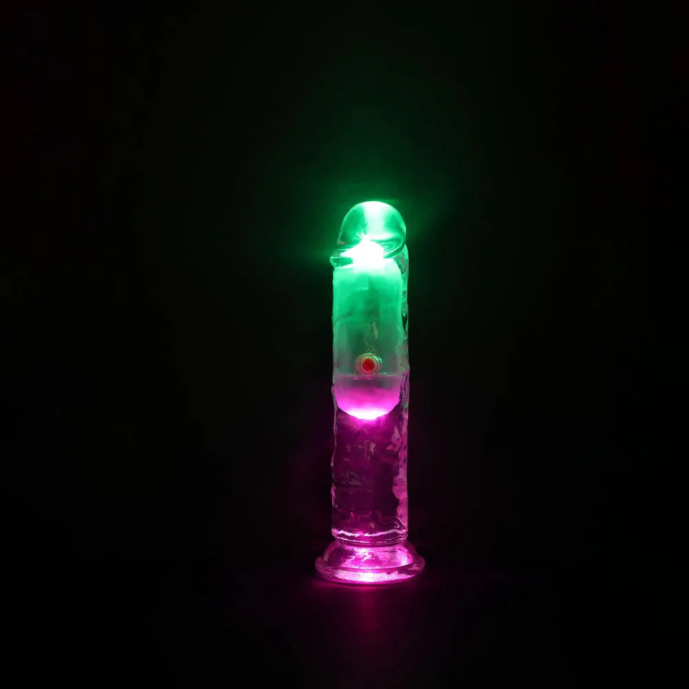REALROCK 6'' No Balls Wireless Rechargeable LED Vibrating Dong - Clear with LED 16.5 cm USB Rechargeable Vibrating Dong with Remote - Take A Peek