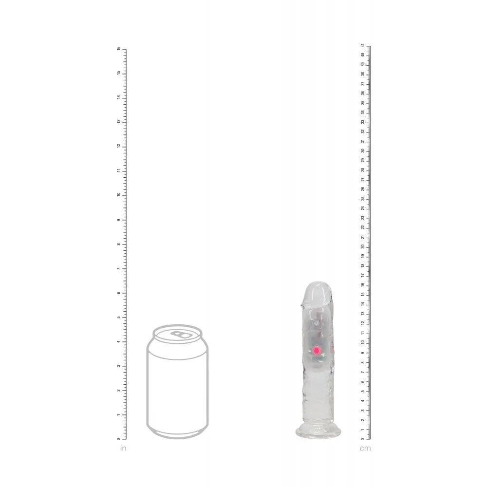 REALROCK 6'' No Balls Wireless Rechargeable LED Vibrating Dong - Clear with LED 16.5 cm USB Rechargeable Vibrating Dong with Remote - Take A Peek