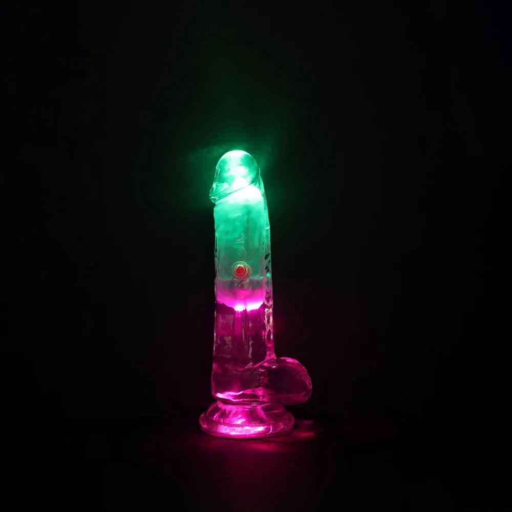 REALROCK 6'' with Balls Wireless Rechargeable LED Vibrating Dong - Clear with LED 16.2 cm USB Rechargeable Vibrating Dong with Remote - Take A Peek