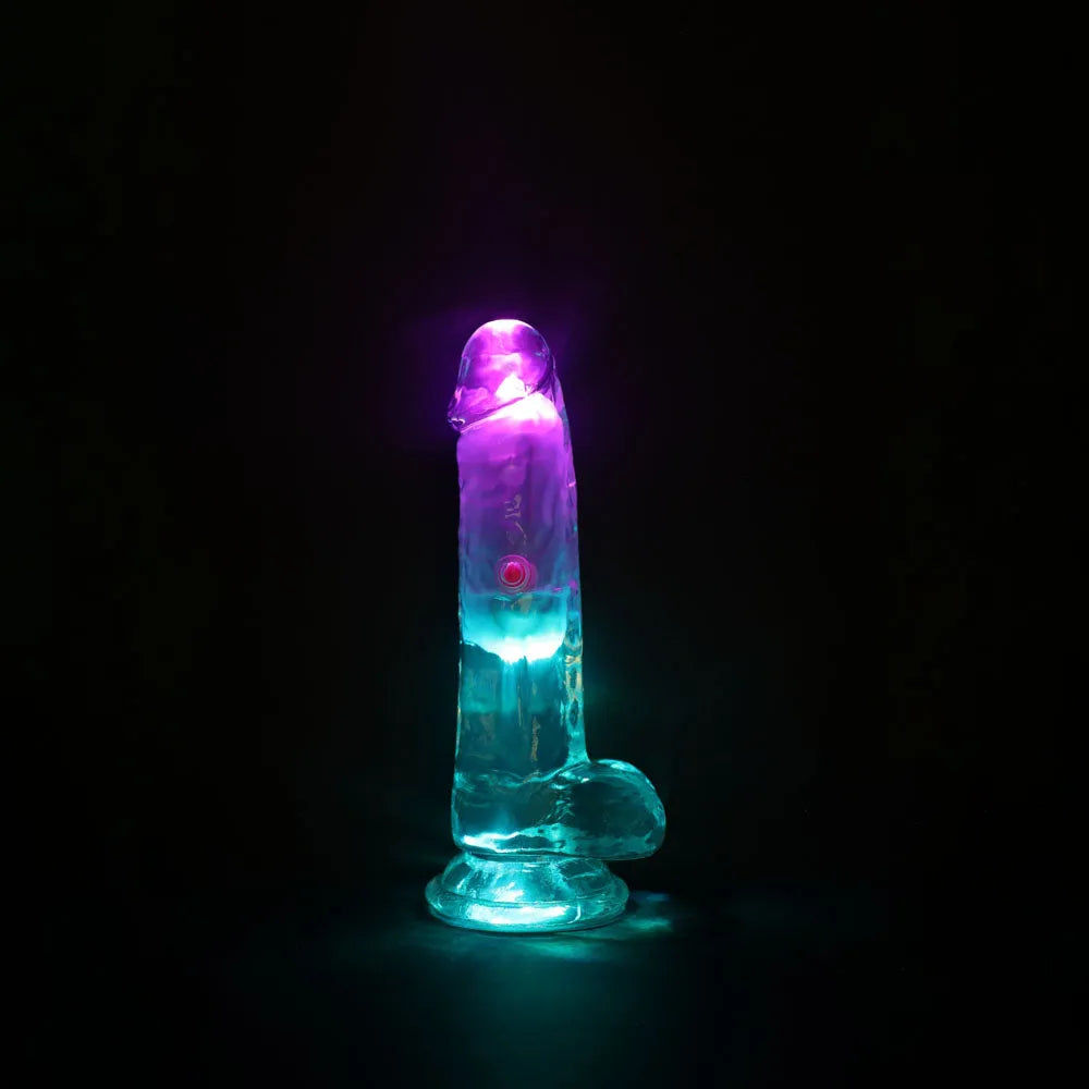 REALROCK 6'' with Balls Wireless Rechargeable LED Vibrating Dong - Clear with LED 16.2 cm USB Rechargeable Vibrating Dong with Remote - Take A Peek