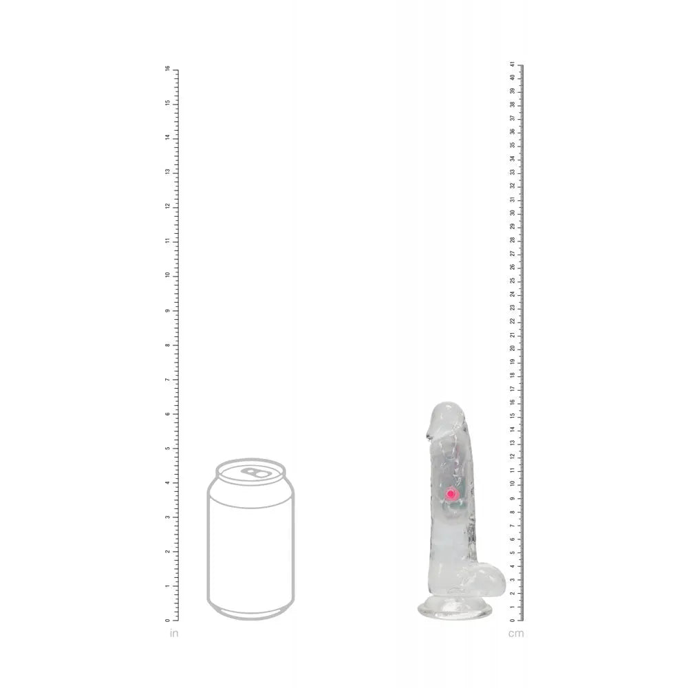 REALROCK 6'' with Balls Wireless Rechargeable LED Vibrating Dong - Clear with LED 16.2 cm USB Rechargeable Vibrating Dong with Remote - Take A Peek