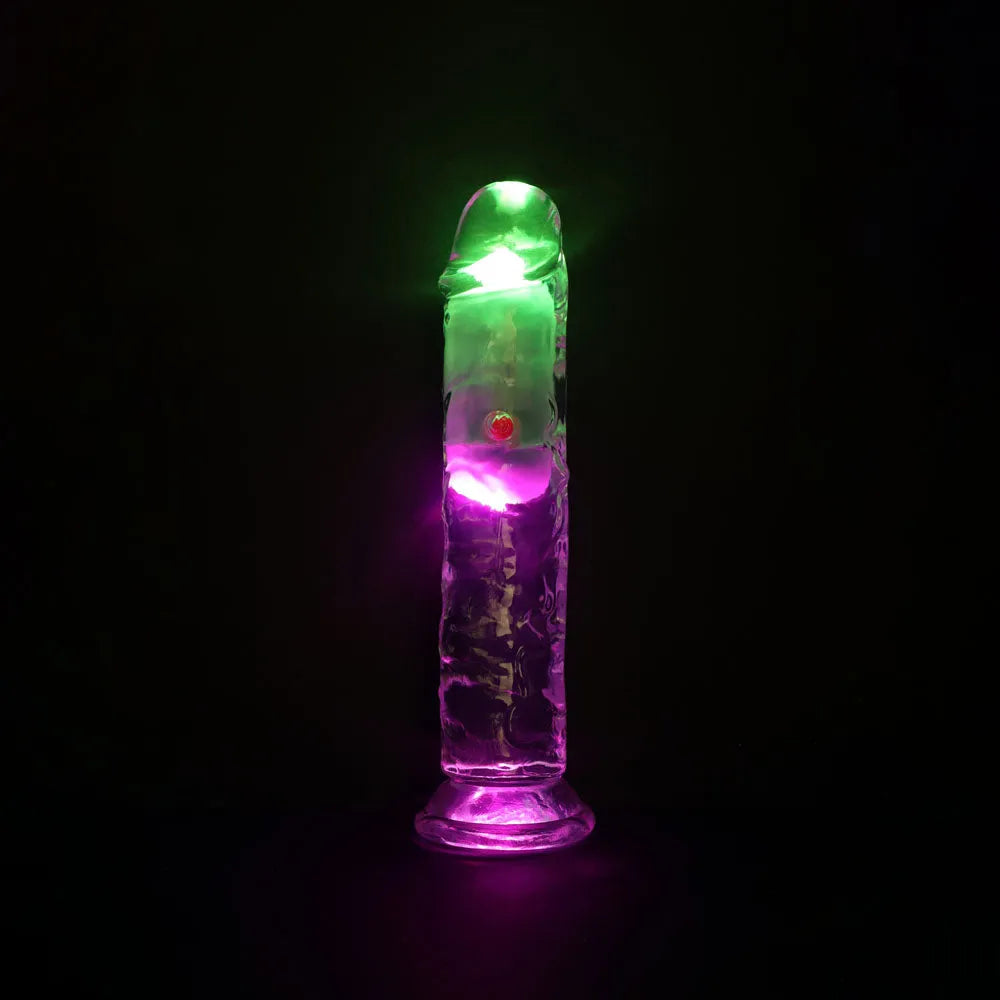 REALROCK 7'' No Balls Wireless Rechargeable LED Vibrating Dong - Clear with LED 20 cm USB Rechargeable Vibrating Dong with Remote - Take A Peek