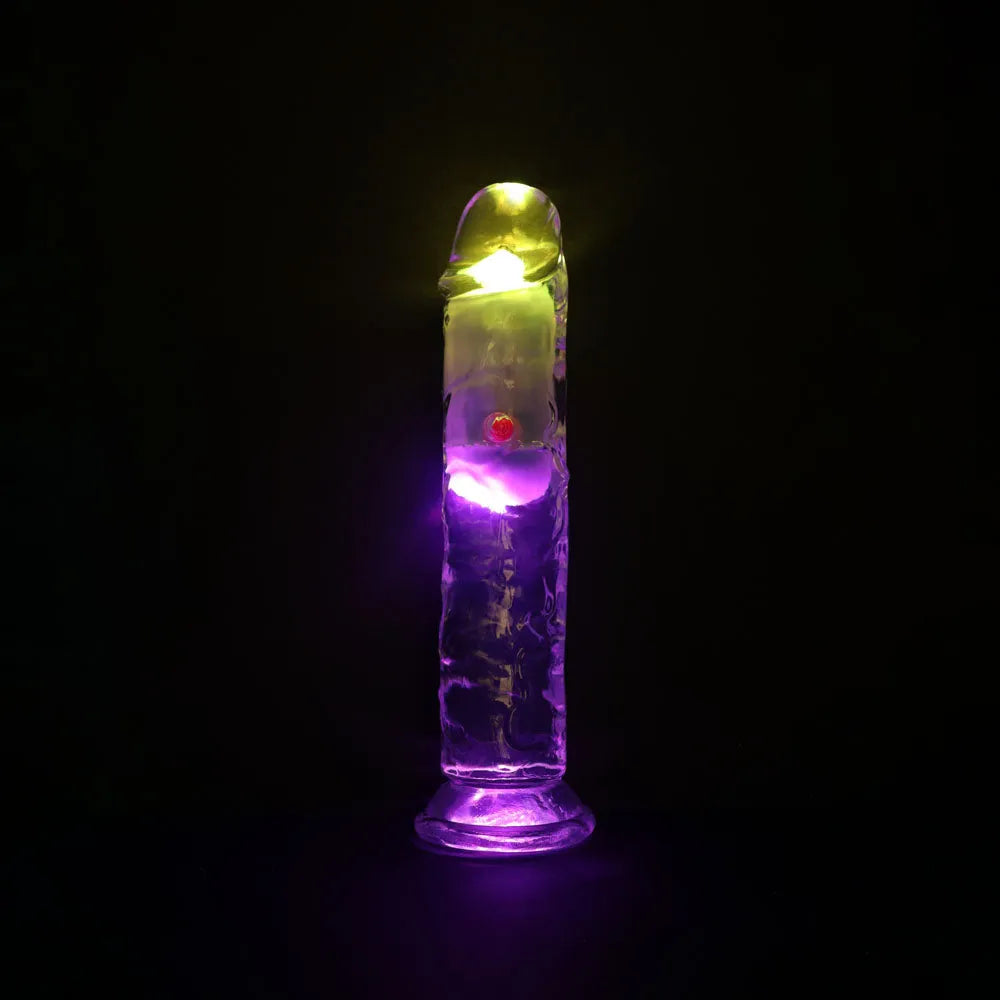 REALROCK 7'' No Balls Wireless Rechargeable LED Vibrating Dong - Clear with LED 20 cm USB Rechargeable Vibrating Dong with Remote - Take A Peek