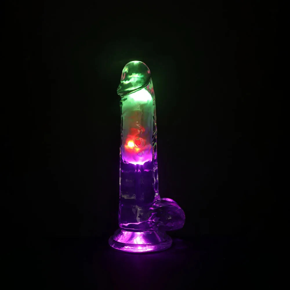 REALROCK 7'' with Balls Wireless Rechargeable LED Vibrating Dong - Clear with LED 19.5 cm USB Rechargeable Vibrating Dong with Remote - Take A Peek
