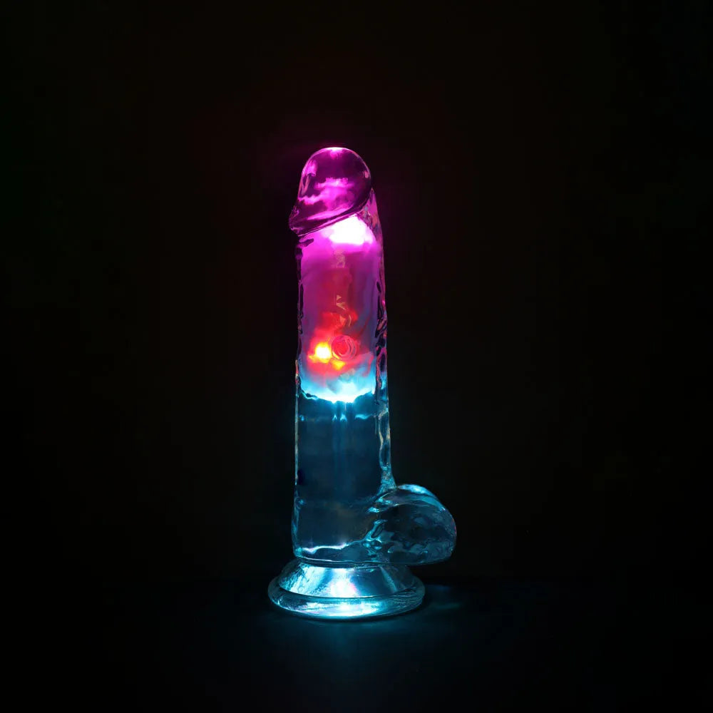 REALROCK 7'' with Balls Wireless Rechargeable LED Vibrating Dong - Clear with LED 19.5 cm USB Rechargeable Vibrating Dong with Remote - Take A Peek