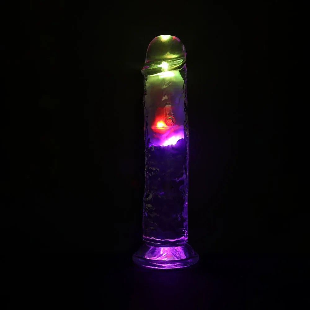 REALROCK 8'' No Balls Wireless Rechargeable LED Vibrating Dong - Clear with LED 22 cm USB Rechargeable Vibrating Dong with Remote - Take A Peek
