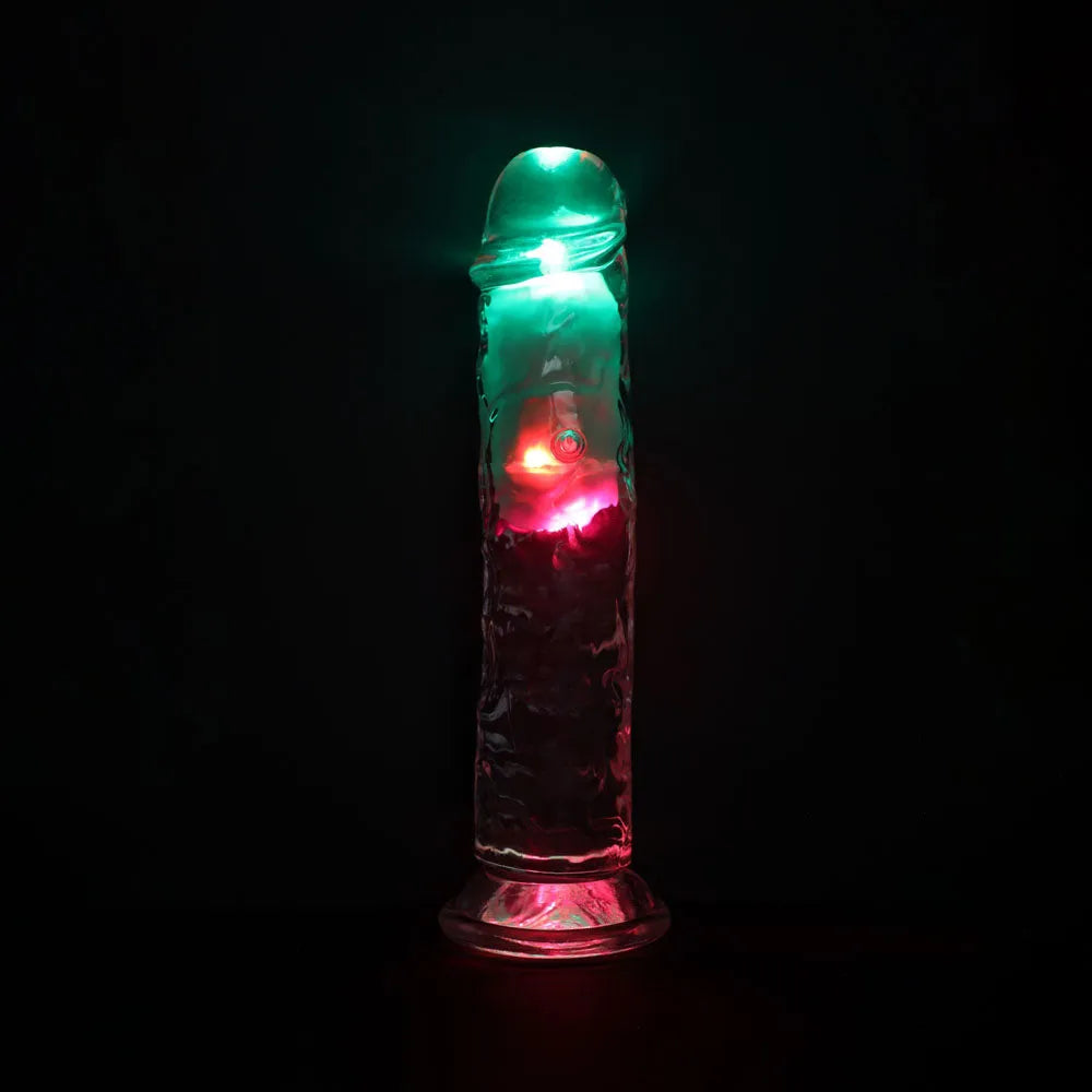 REALROCK 8'' No Balls Wireless Rechargeable LED Vibrating Dong - Clear with LED 22 cm USB Rechargeable Vibrating Dong with Remote - Take A Peek