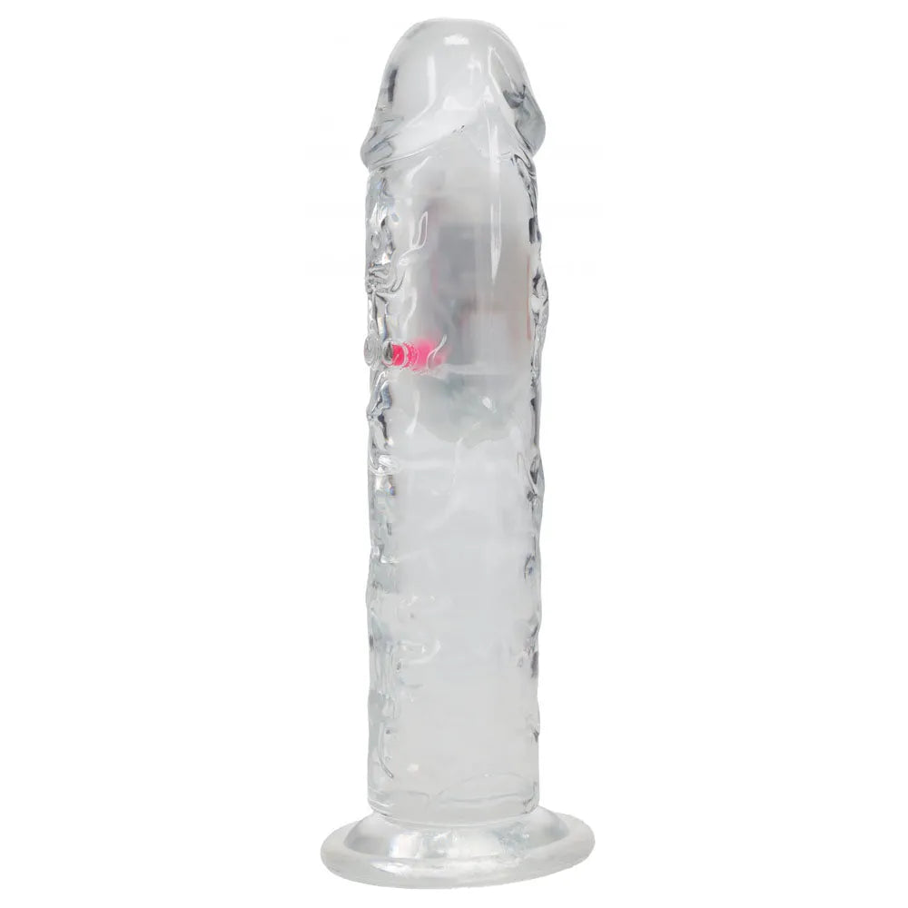 REALROCK 8'' No Balls Wireless Rechargeable LED Vibrating Dong - Clear with LED 22 cm USB Rechargeable Vibrating Dong with Remote - Take A Peek
